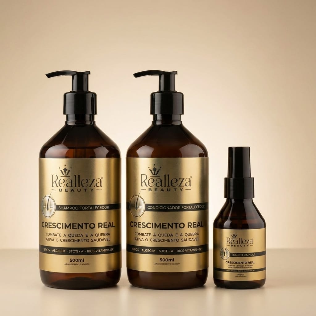 Kit Capilar Crescimento Real com Shampoo, Máscara e Tônico Fortalecedor – Realleza Beauty