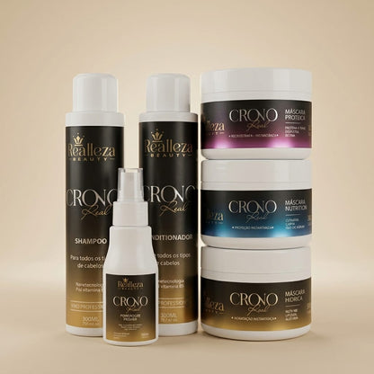 Kit Cronograma Capilar Crono Real Completo para Hidratação, Nutrição e Reconstrução – Realleza Beauty
